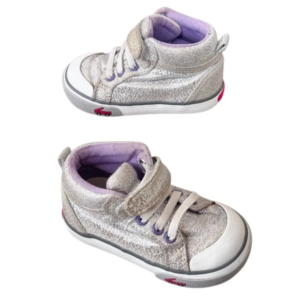 SEE KAI RUN SILVER glitter high top sneakerss girl’s tennis shoes size 5
